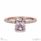 morganite engagement ring with hidden halo and side stones rose gold with 9k rose gold metal and radiant shape diamond