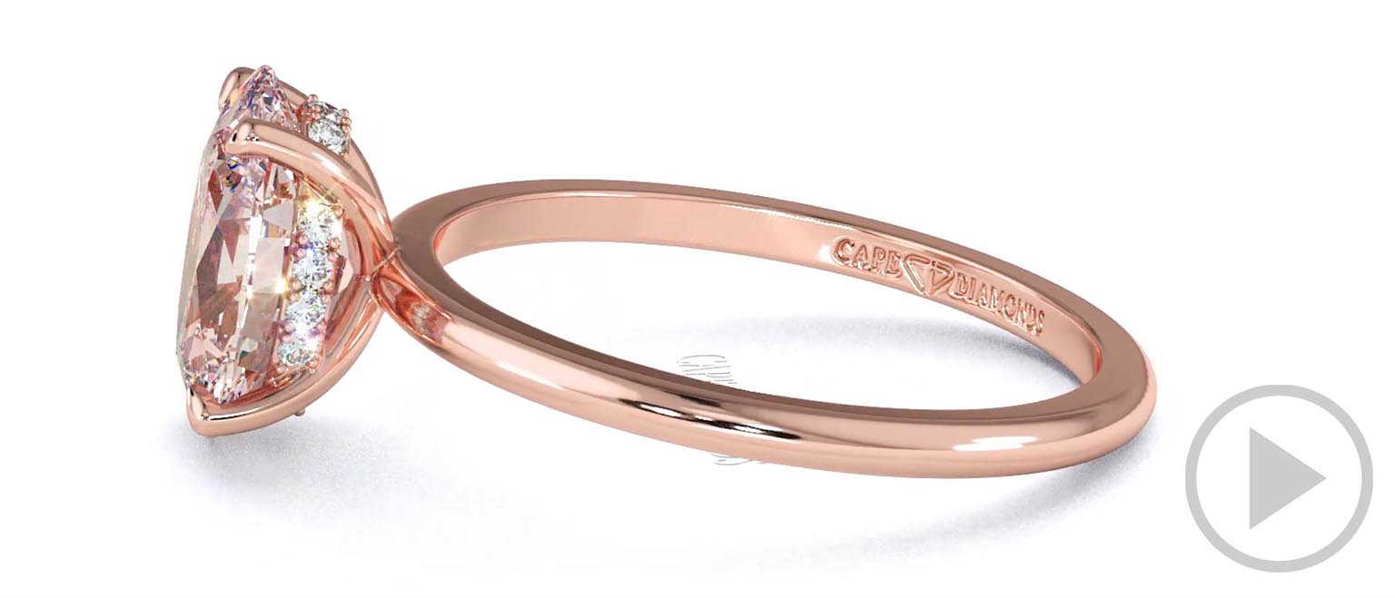 Morganite Oval Cut Hidden Halo Engagement Ring Rose Gold top video