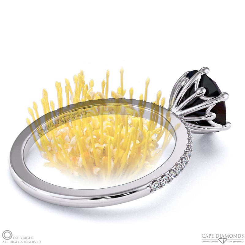 Pincushion Fynbos Flower High Set Engagement Ring White Gold