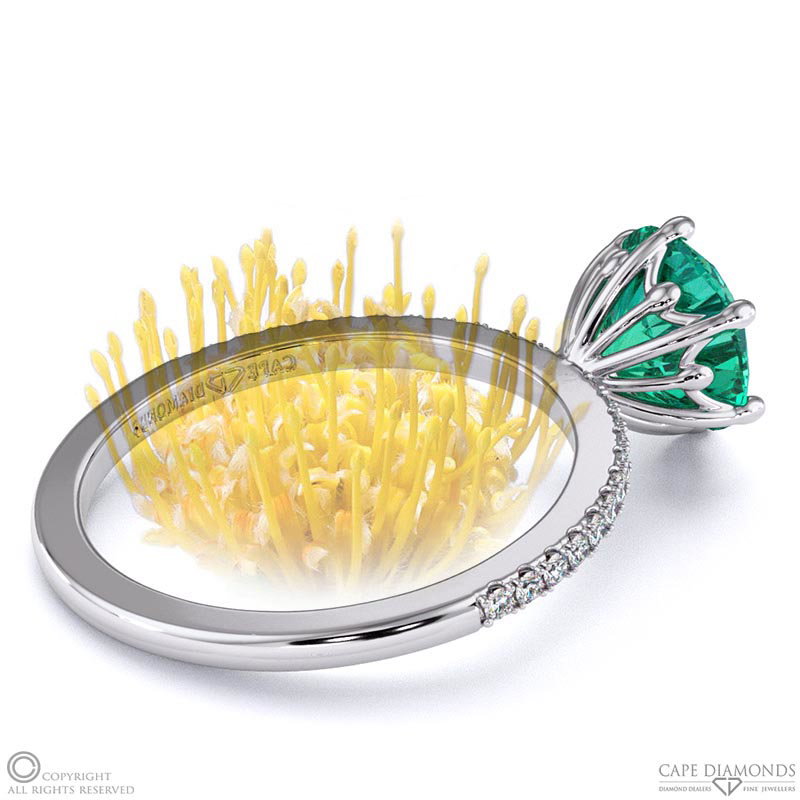 Pincushion Fynbos Flower High Set Engagement Ring White Gold