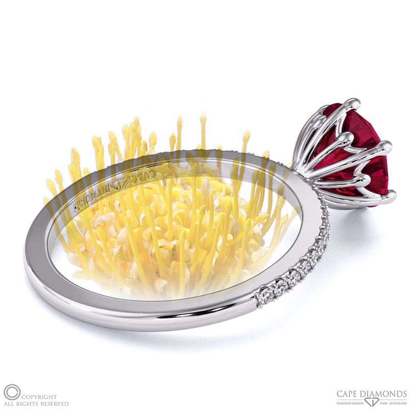 Pincushion Fynbos Flower High Set Engagement Ring White Gold