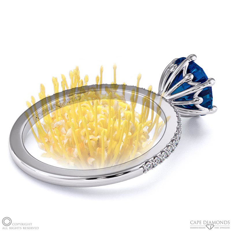 Pincushion Fynbos Flower High Set Engagement Ring White Gold