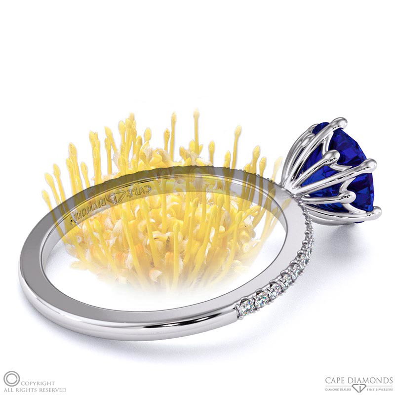 Pincushion Fynbos Flower High Set Engagement Ring White Gold