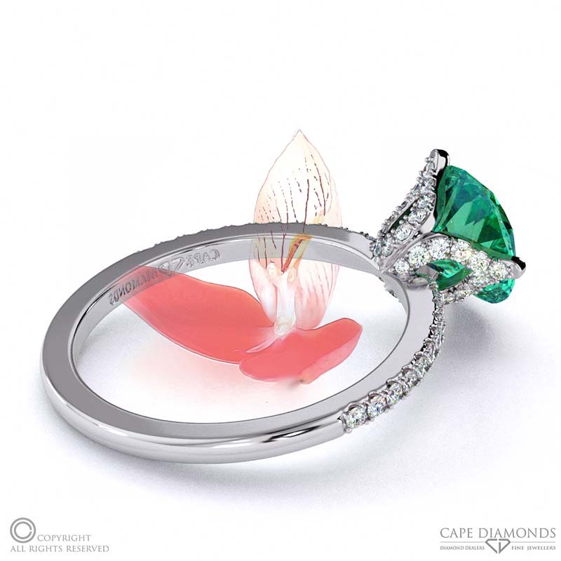 Disa Orchid Tourmaline Low-Set Pavé Side Diamonds Engagement Ring White Gold