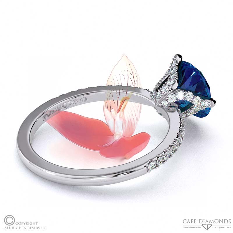 Disa Orchid Sapphire Low-Set Pavé Side Diamonds Engagement Ring White Gold