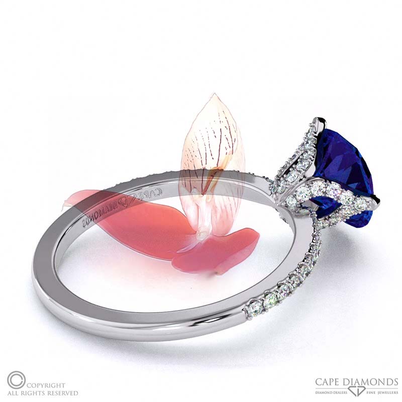 Disa Orchid Tanzanite Low-Set Pavé Side Diamonds Engagement Ring White Gold