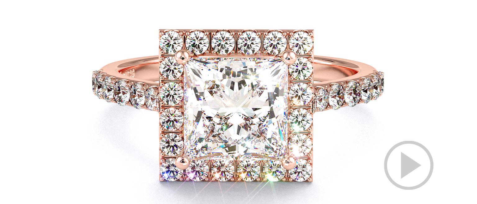 Princess Cut Natural Diamond Halo Engagement Ring Rose Gold top video