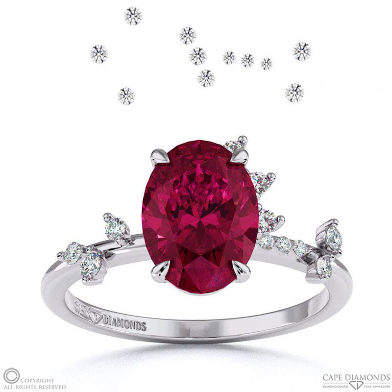 Orion Star Ruby Onal Engagement Ring White Gold
