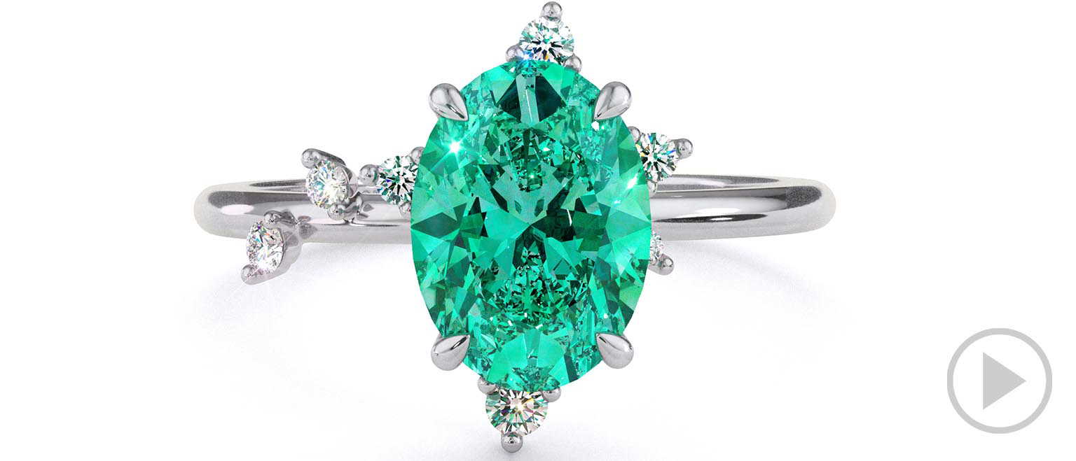 Southern Cross Star Green Lab Grown Diamond Celestial Oval Engagement Ring White Gold top video