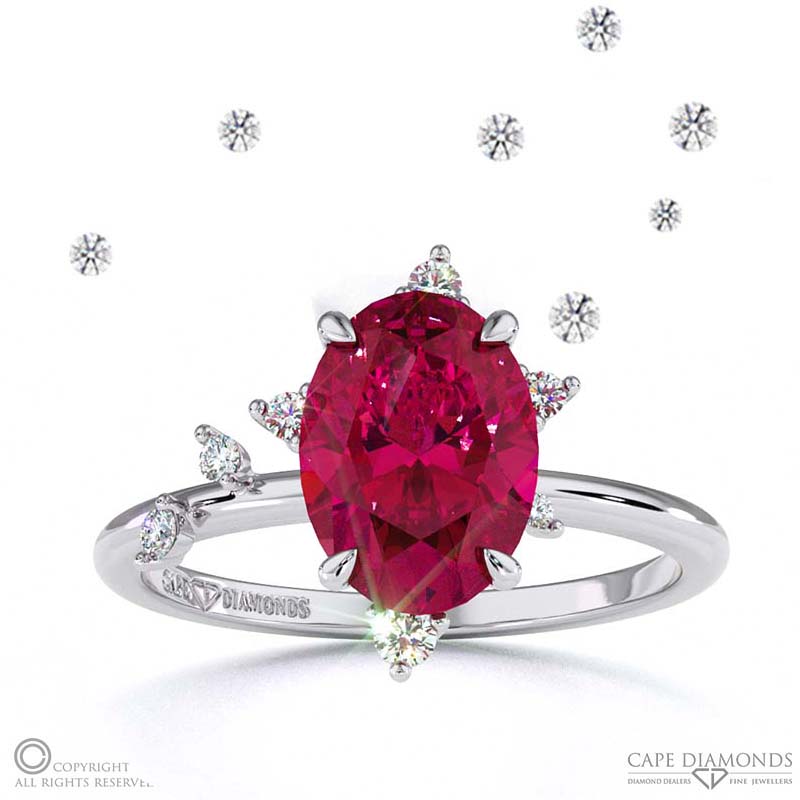 Southern Cross Star Ruby Celestial Oval Engagement Ring White Gold