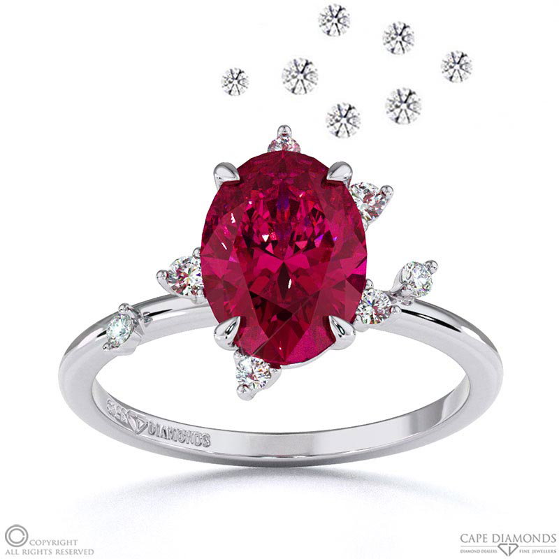 Pleiades Star Ruby Oval Engagement Ring White Gold