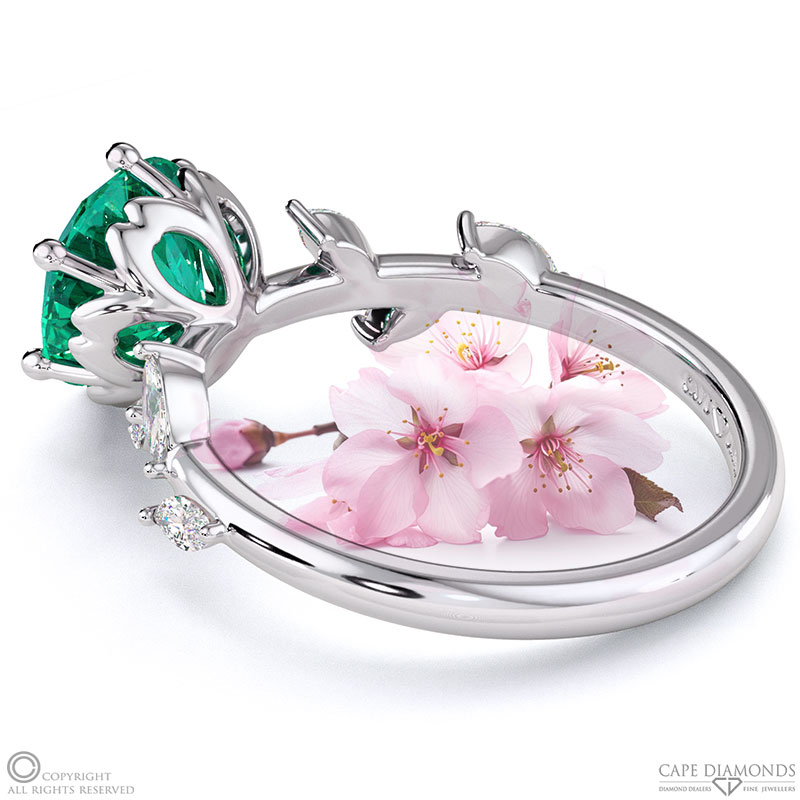 Cherry Blossom Tourmaline Side Stone Engagement Ring White Gold