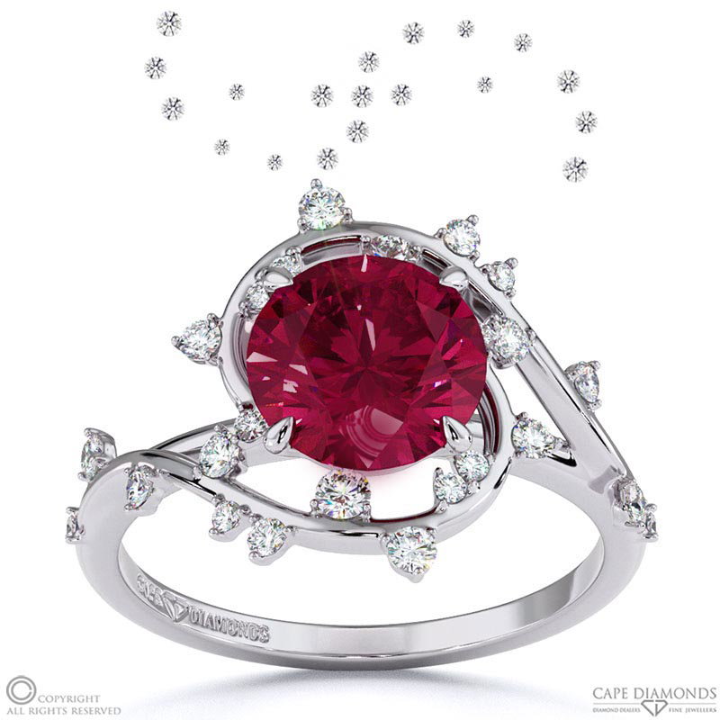 Milky Way Star Ruby Round Engagement Ring White Gold