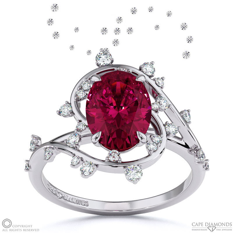 Milky Way Star Ruby Oval Engagement Ring White Gold