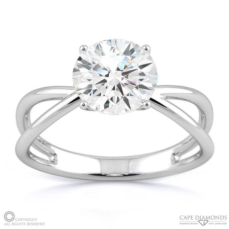 Cross Over Split Band Natural Diamond Engagement Ring White Gold