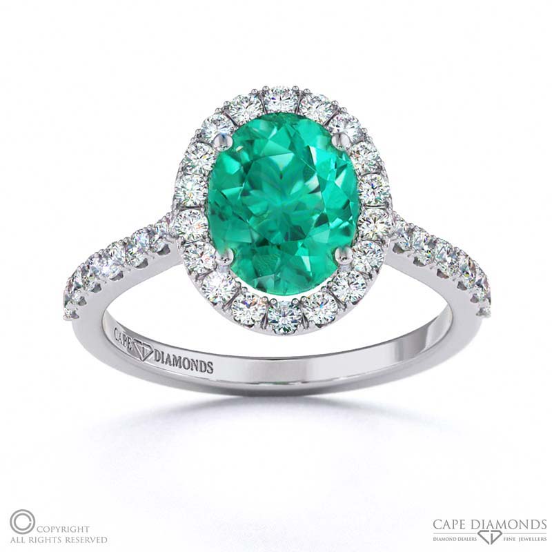 Tourmaline Oval Halo Engagement Ring White Gold