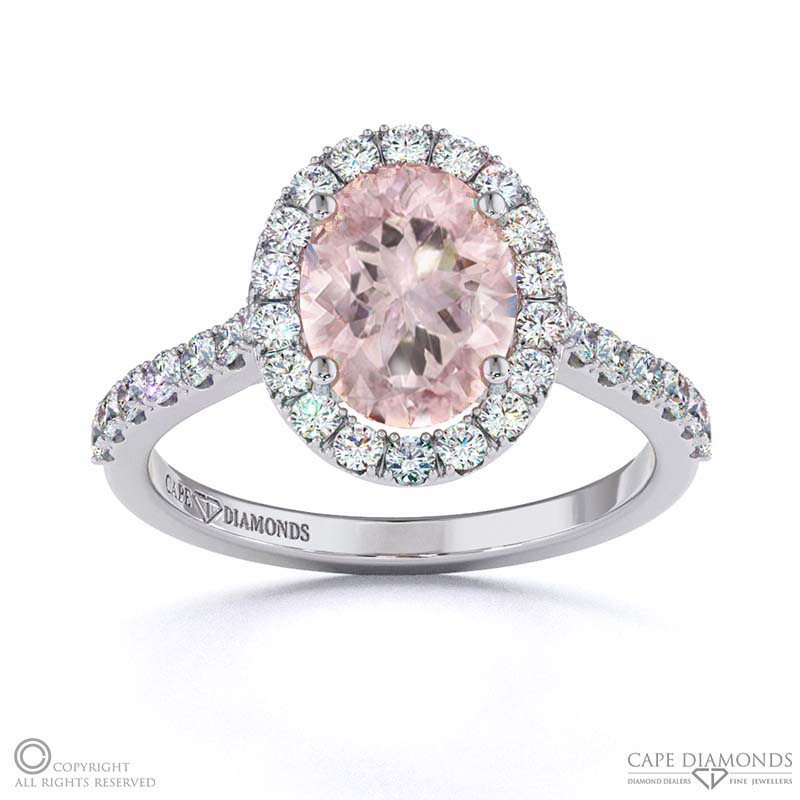 Morganite Oval Halo Engagement Ring White Gold