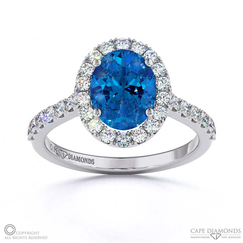 Sapphire Oval Halo Engagement Ring White Gold