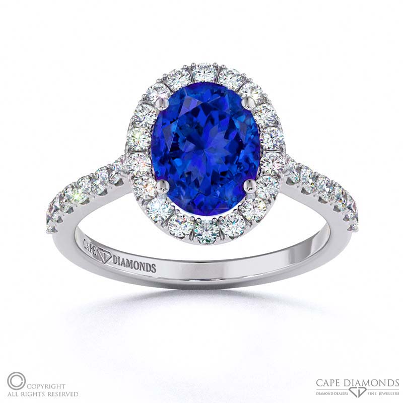 Tanzanite Oval Halo Engagement Ring White Gold