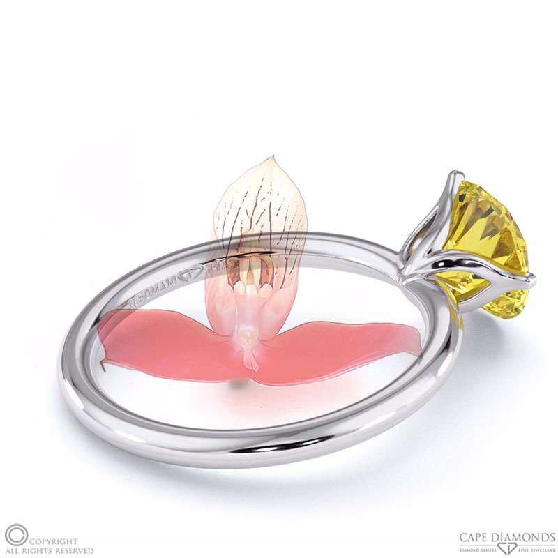 Disa Orchid Fynbos Yellow Natural Diamond Solitaire Engagement Ring White Gold