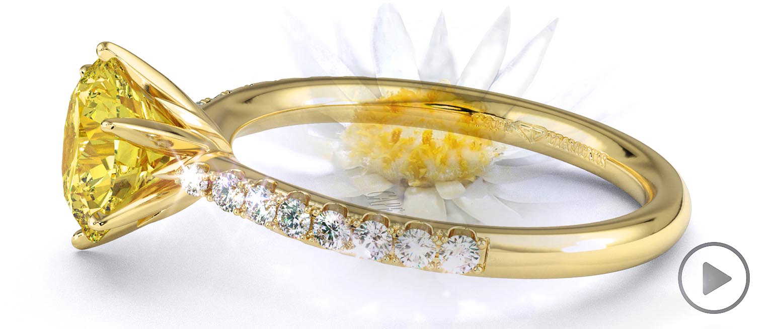 Everlasting Flower Fynbos Yellow Lab Grown Diamond Side Stone Engagement Ring Yellow Gold top video