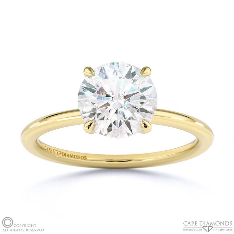 Round Lab Grown Diamond Solitaire Ring Yellow Gold With Cat Claw Setting