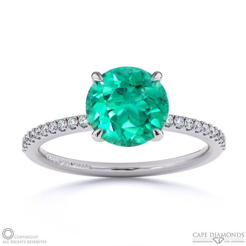 Tourmaline Round Side Stone Claw Engagement Ring White Gold