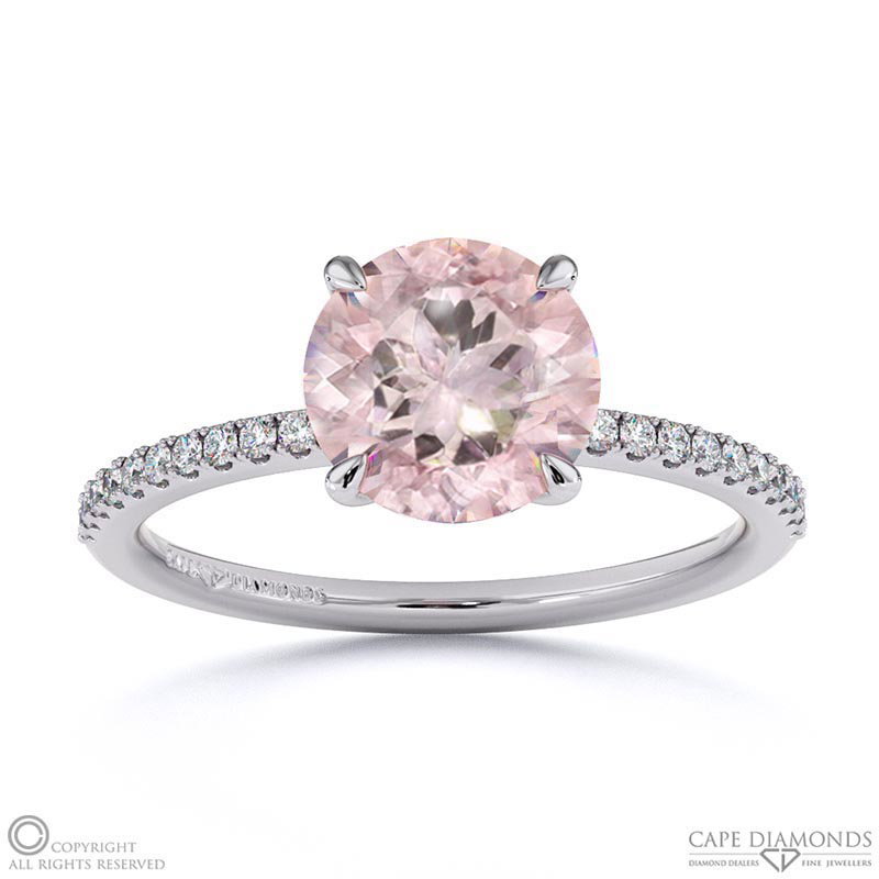 Morganite Round Side Stone Claw Engagement Ring White Gold