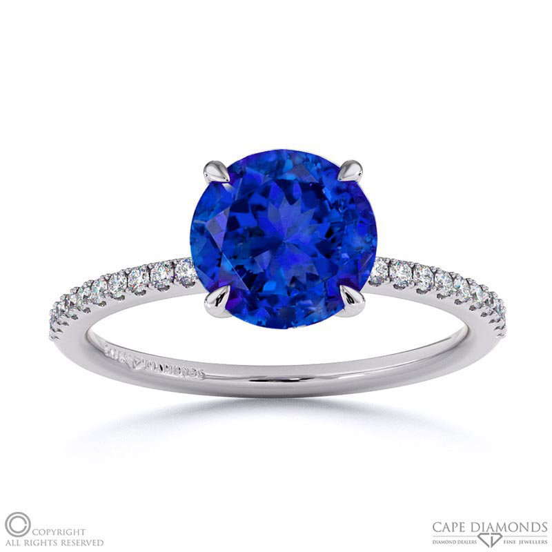 Tanzanite Round Side Stone Claw Engagement Ring White Gold