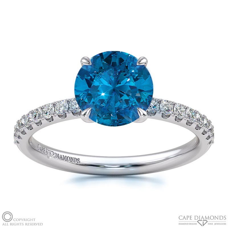 Sapphire Cat Claw Round Side Stone Engagement Ring White Gold