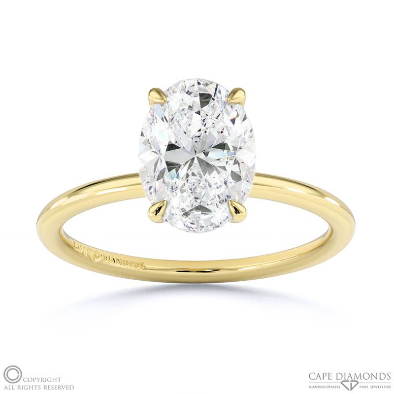 Oval Solitaire Lab Grown Diamond Ring Yellow Gold With Cat Claw Setting