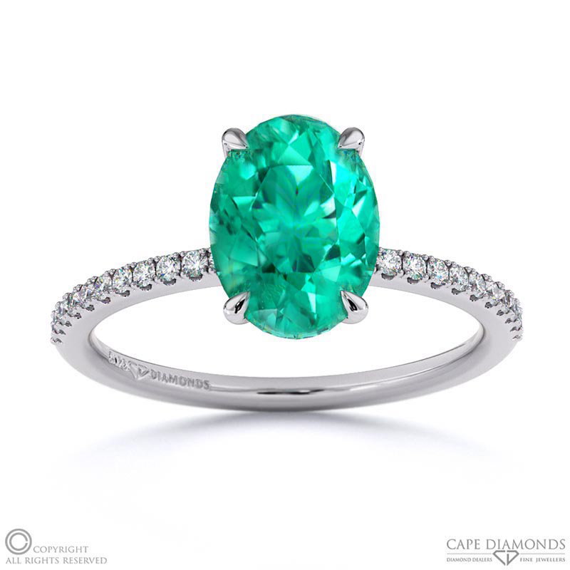 Tourmaline Oval Side Stone Claw Engagement Ring White Gold