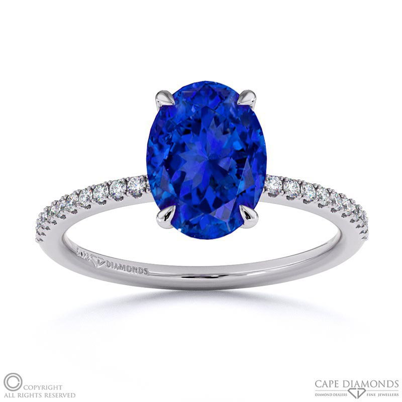 Tanzanite Oval Side Stone Claw Engagement Ring White Gold