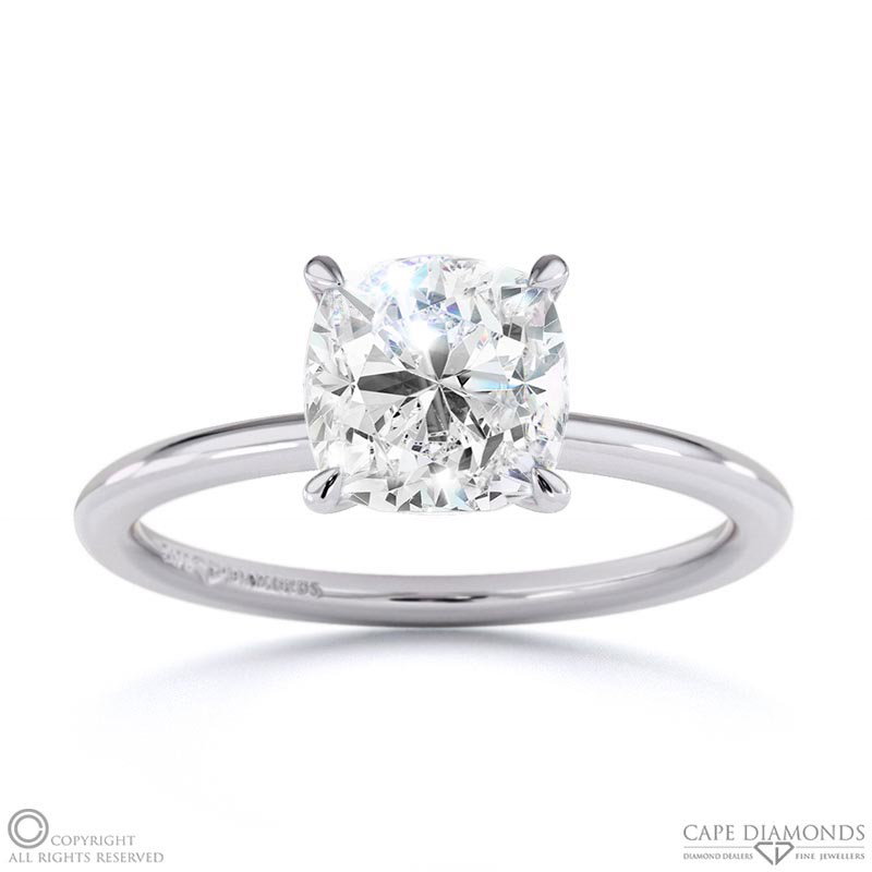 Cushion-Cut Solitaire Natural Diamond Ring White Gold With 4 Cat Claws