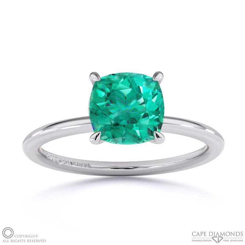 Emerald Cushion Solitaire Claw Engagement Ring White Gold