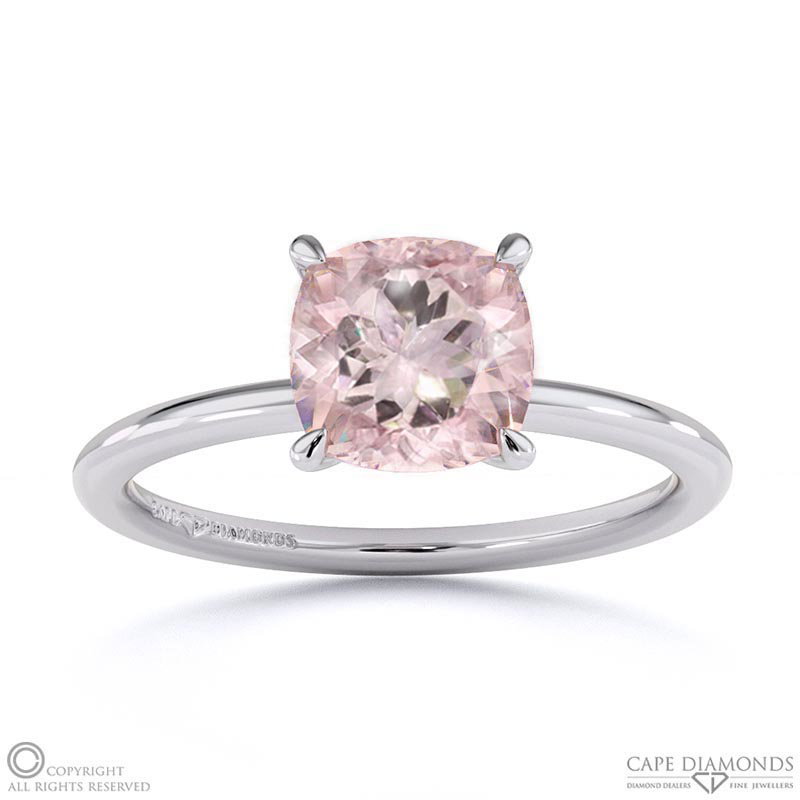 Morganite Cushion Solitaire Claw Engagement Ring White Gold