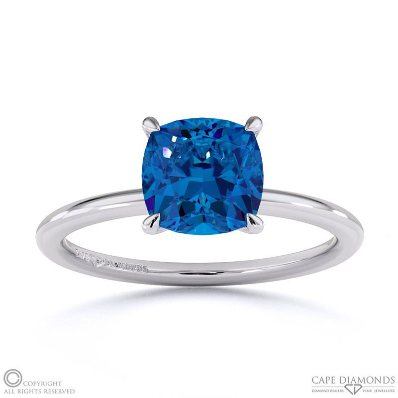 Sapphire Cushion Solitaire Claw Engagement Ring White Gold