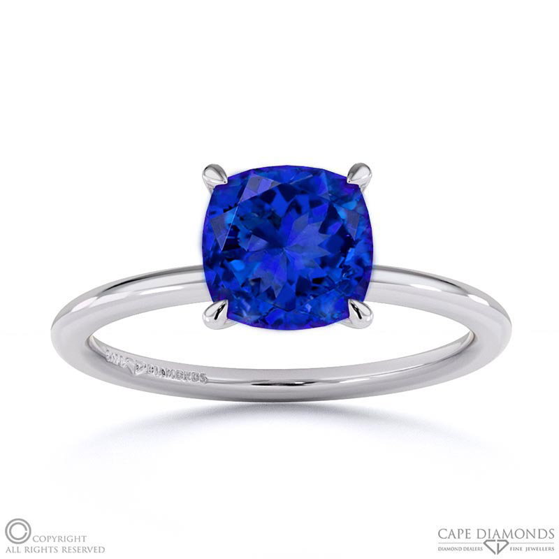 Tanzanite Cushion Solitaire Claw Engagement Ring White Gold