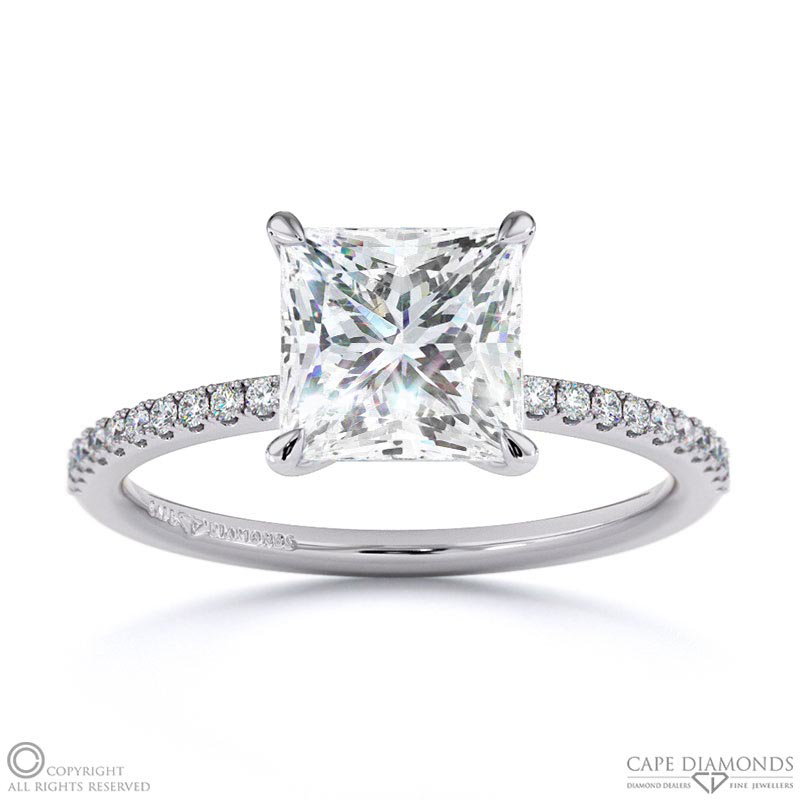 Princess-Cut Lab Grown Diamond With Side Stones Engagement Ring White Gold