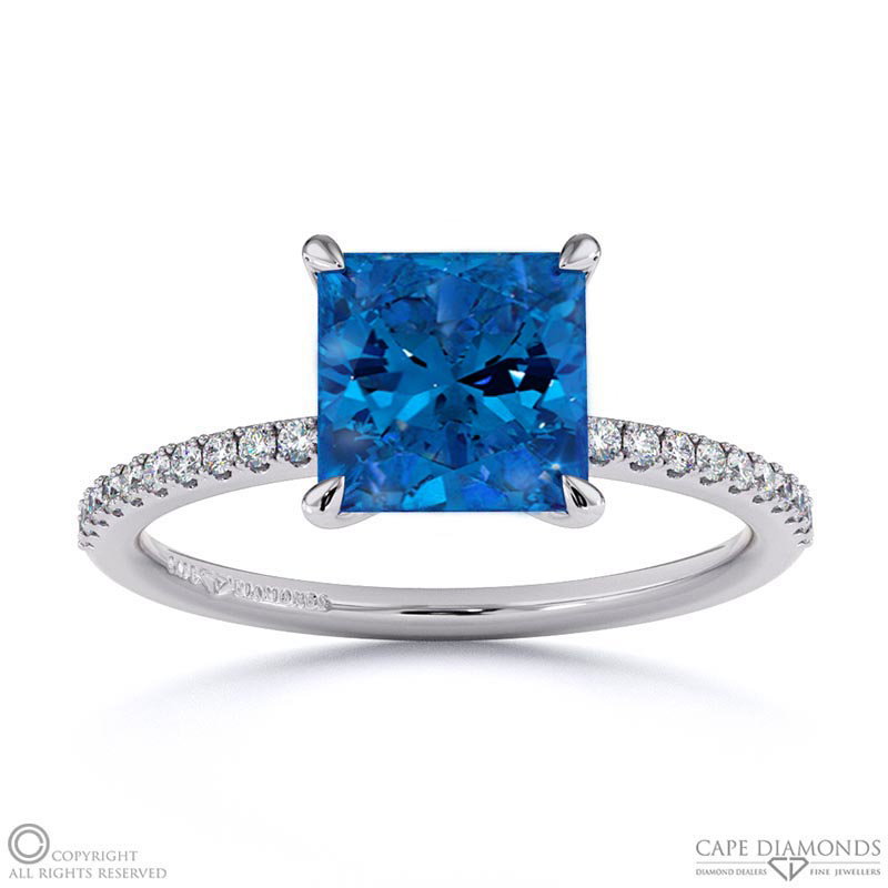 Sapphire Princess Side Stone Claw Engagement Ring White Gold