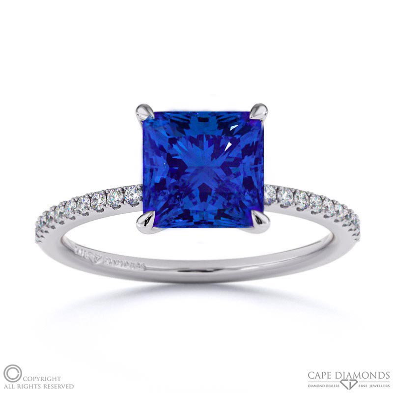 Tanzanite Princess Side Stone Claw Engagement Ring White Gold
