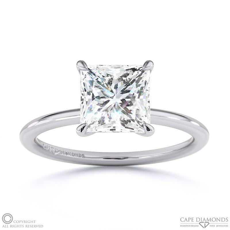 Princess-Cut Solitaire Lab Grown Diamond Ring White Gold With 4 Cat Claws