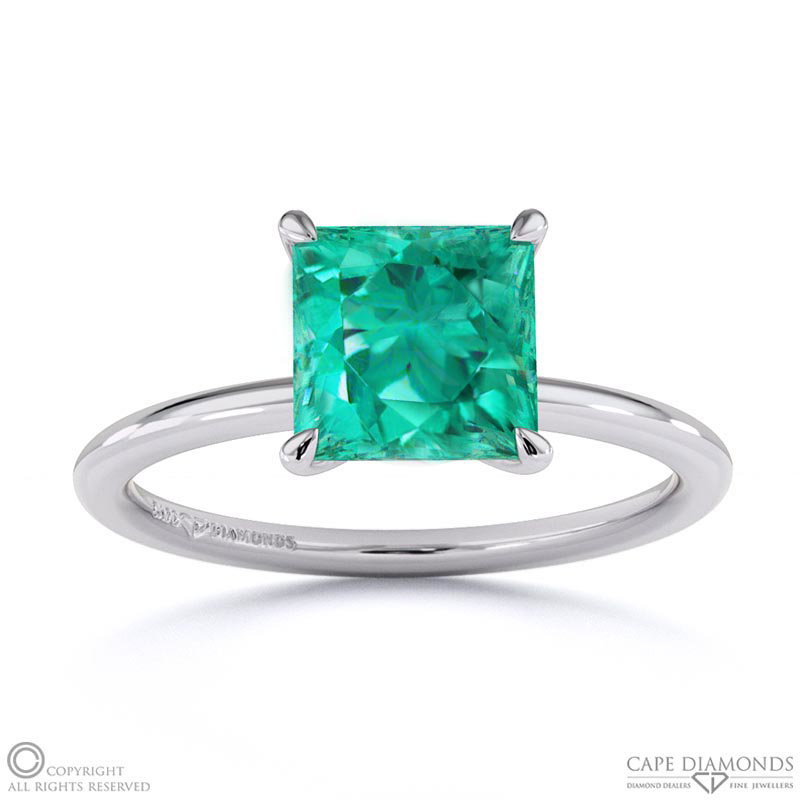 Tourmaline Princess Solitaire Claw Engagement Ring White Gold