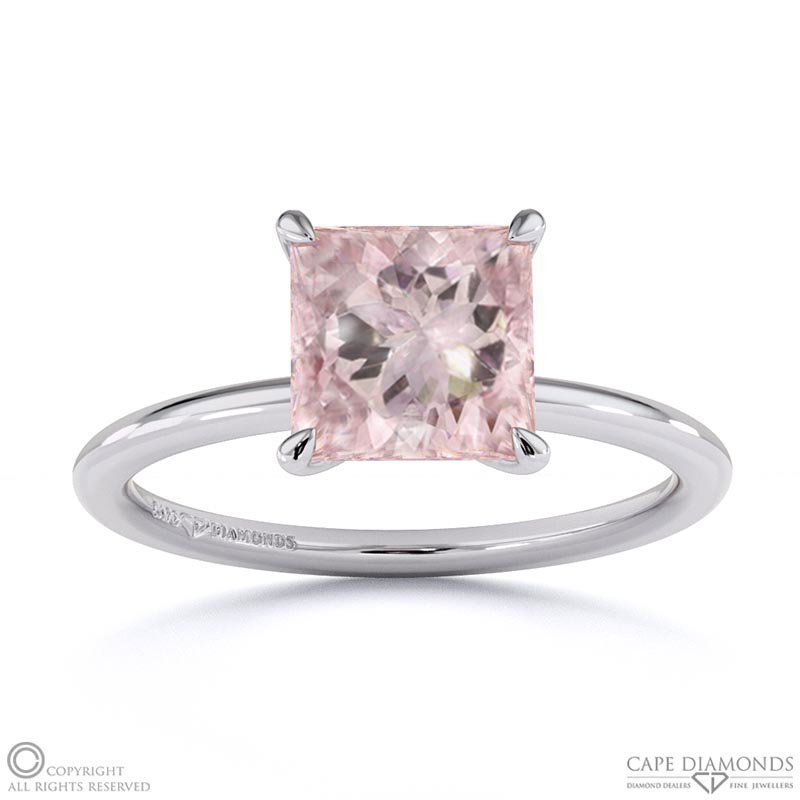 Morganite Princess Solitaire Claw Engagement Ring White Gold