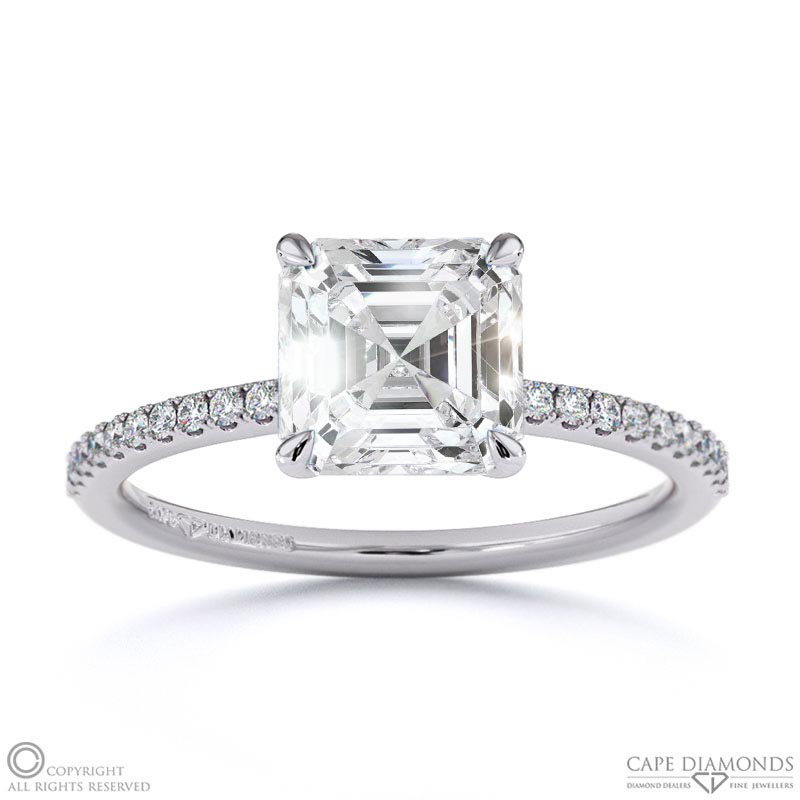 Asscher-Cut Lab Grown Diamond With Side Stones Engagement Ring White Gold