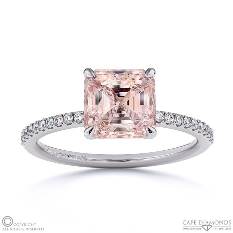 Morganite Asscher Side Stone Claw Engagement Ring White Gold