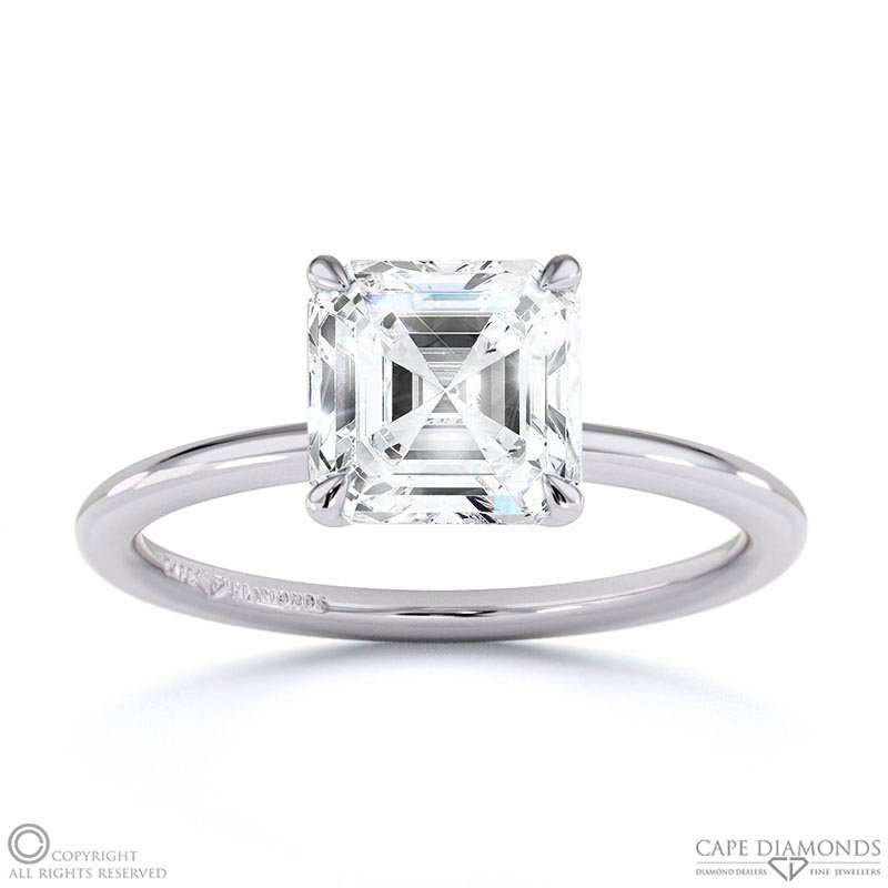 Asscher-Cut Solitaire Lab Grown Diamond Ring White Gold With Cat Claw Setting