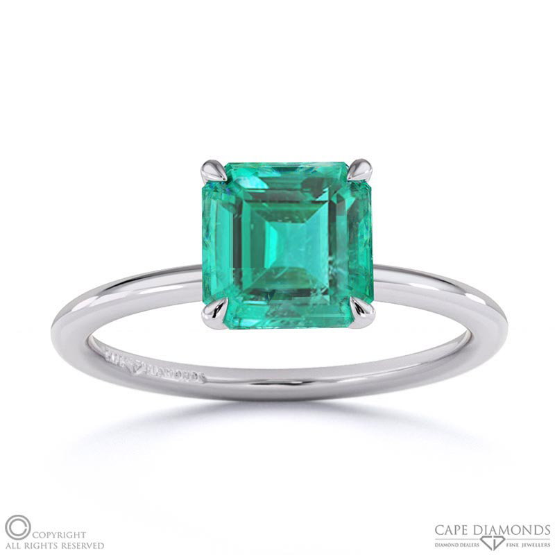 Emerald Asscher Solitaire Claw Engagement Ring White Gold