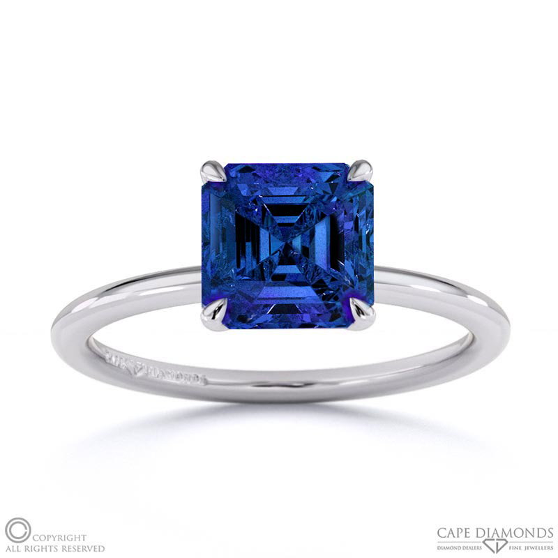Tanzanite Asscher Solitaire Claw Engagement Ring White Gold