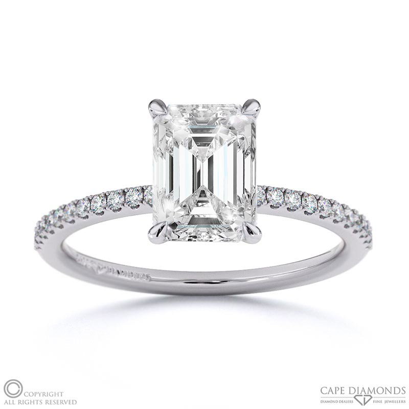 Emerald-Cut Lab Grown Diamond With Side Stones Engagement Ring White Gold
